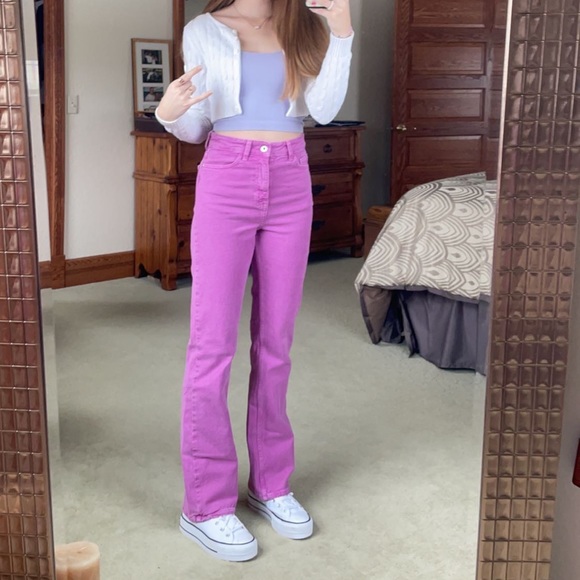 Zara Jeans Zara Dark Pink Straight Leg Jeans Poshmark